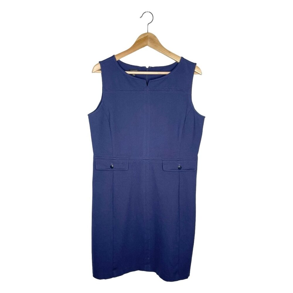 Navy Blue Talbots Sleeveless Stretch Knit Sheath Dress Size L
